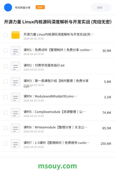 《开源力量 Linux内核源码深度解析与开发实战 (完结无密)》编程学习资源封面
