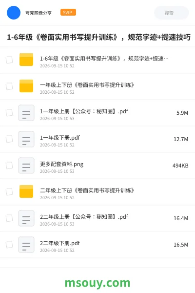 《1-6年级《卷面实用书写提升训练》,规范字迹+提速技巧》学习资源学习资源封面