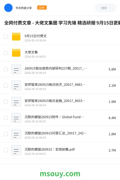 《全网付费文章 - 大佬文集圈 学习先锋 精选研报 9月15日更新》教程学习资源封面