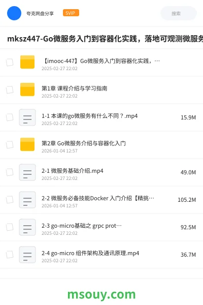 《mksz447-Go微服务入门到容器化实践,落地可观测微服务项目(9章完整无密)》教程学习资源封面