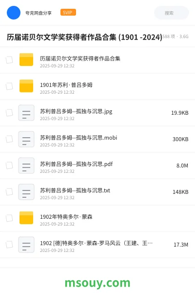 《历届诺贝尔文学奖获得者作品合集 (1901 -2024)》书刊学习资源封面