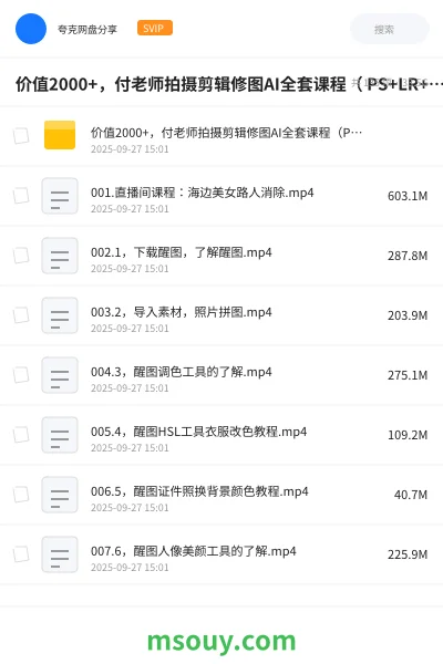 《价值2000+,付老师拍摄剪辑修图AI全套课程( PS+LR+PR+AE)》AIGC学习资源封面