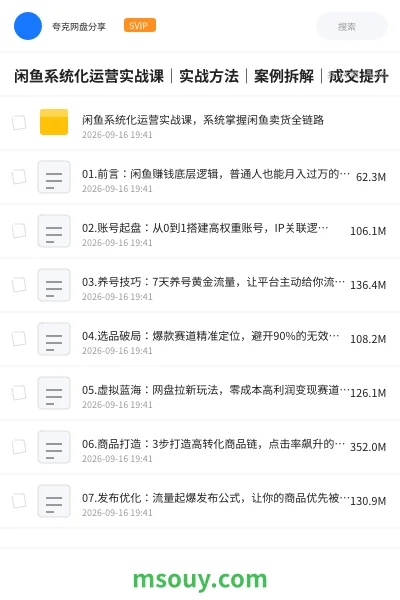 《闲鱼系统化运营实战课|实战方法|案例拆解|成交提升》网赚学习资源封面
