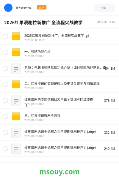 《2026红果漫剧拉新推广 全流程实战教学》教程网盘｜学习资源网盘