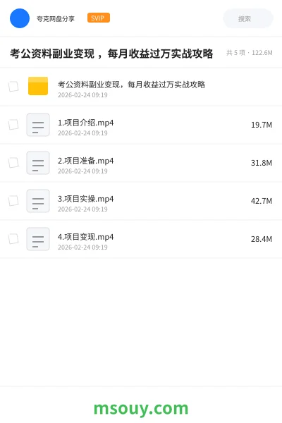 《考公资料副业变现 ，每月收益过万实战攻略》公考网盘｜学习资源网盘