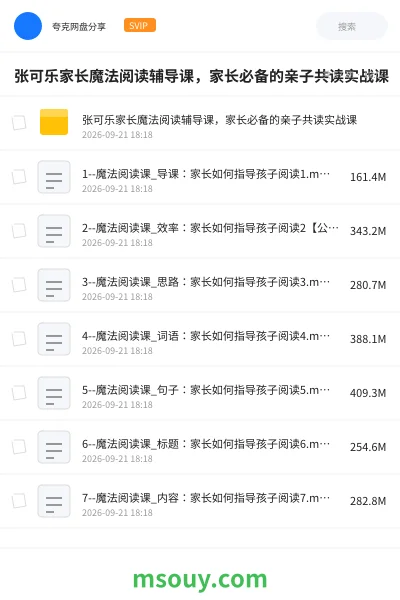 《张可乐家长魔法阅读辅导课,家长必备的亲子共读实战课》学习资源学习资源封面