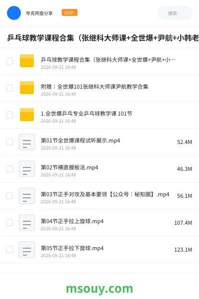 《乒乓球教学课程合集(张继科大师课+全世爆+尹航+小韩老师)》AIGC网盘|学习资源网盘