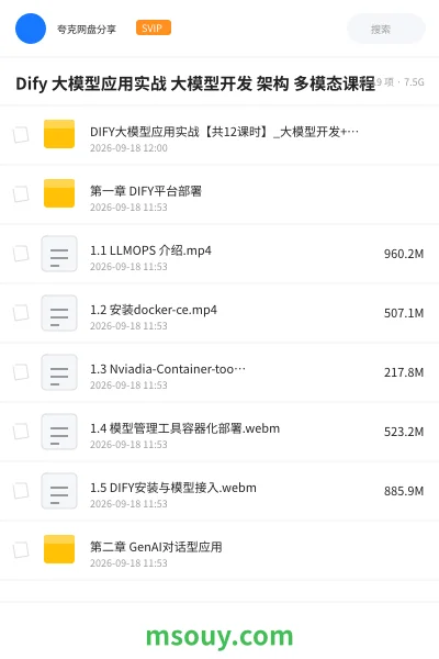 《Dify 大模型应用实战 大模型开发 架构 多模态课程》AIGC网盘｜学习资源网盘