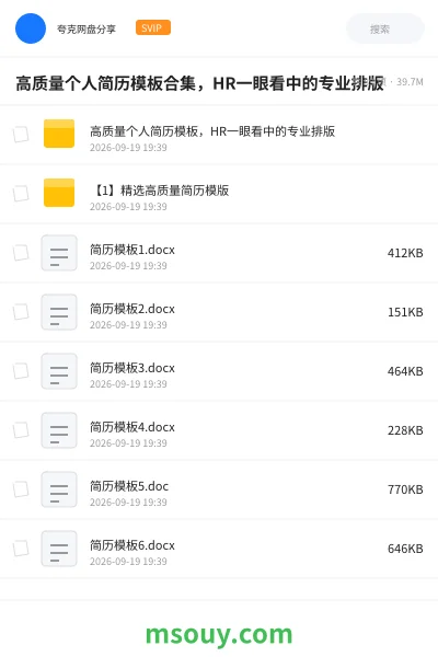 《高质量个人简历模板合集，HR一眼看中的专业排版》学习资源网盘｜学习资源网盘