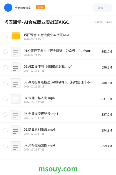《巧匠课堂- AI合成商业实战班AIGC》AIGC网盘｜学习资源网盘