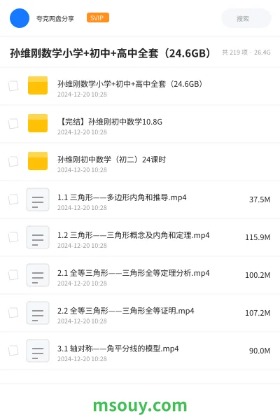 《孙维刚数学小学+初中+高中全套(24.6GB)》学习资源网盘|学习资源网盘