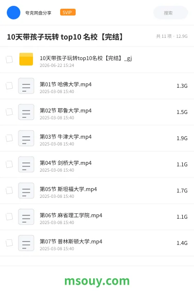 《10天带孩子玩转 top10 名校【完结】》教育动画网盘｜学习资源网盘