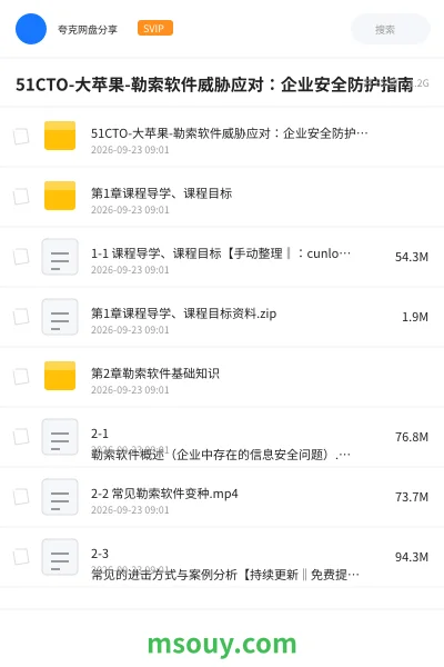 《51CTO-大苹果-勒索软件威胁应对:企业安全防护指南》教程网盘|学习资源网盘