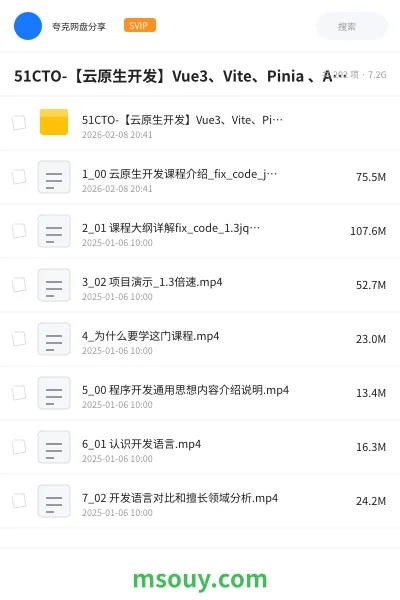 《51CTO-【云原生开发】Vue3、Vite、Pinia 、Axios 、HTML、JS、CSS入门到项目实战》教程网盘|学习资源网盘