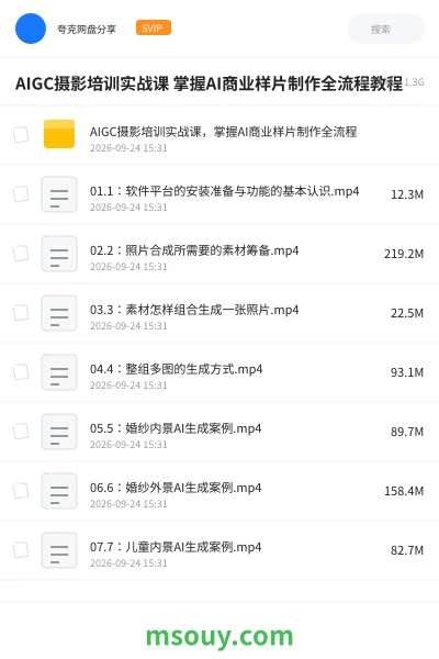 《AIGC摄影培训实战课 掌握AI商业样片制作全流程教程》AIGC网盘|学习资源网盘