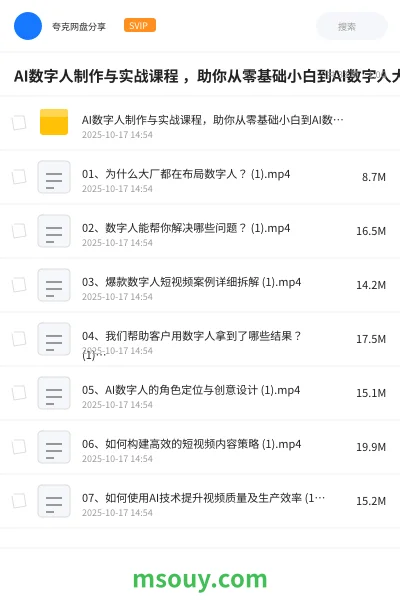 《AI数字人制作与实战课程 ，助你从零基础小白到AI数字人大神》AIGC网盘｜学习资源网盘