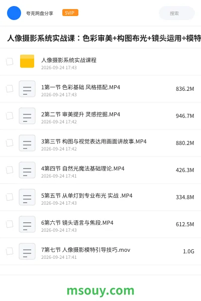 《人像摄影系统实战课:色彩审美+构图布光+镜头运用+模特引导+PS精修调色,打通作品创作运营全流程》教程网盘|学习资源网盘