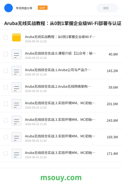 《Aruba无线实战教程:从0到1掌握企业级Wi-Fi部署与认证》AIGC学习资源封面