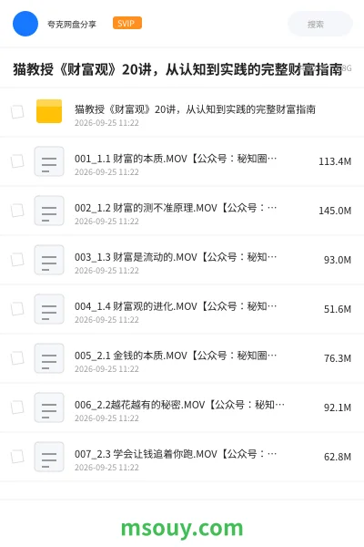 《猫教授《财富观》20讲 ,从认知到实践的完整财富指南》教程学习资源封面