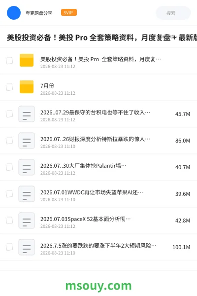 《美股投资必备!美投 Pro 全套策略资料,月度复盘 + 最新版实战指南》AIGC网盘|学习资源网盘
