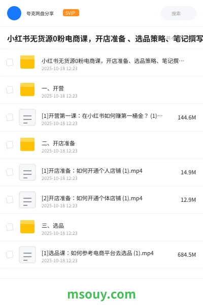 《小红书无货源0粉电商课，开店准备 、选品策略、笔记撰写、视频剪辑、数据分析、账号打造、资料文档》AIGC网盘｜学习资源网盘