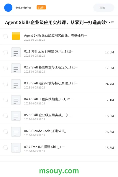 《⚡ Agent Skills企业级应用实战课,从零到一打造高效AI智能体》AIGC网盘|学习资源网盘