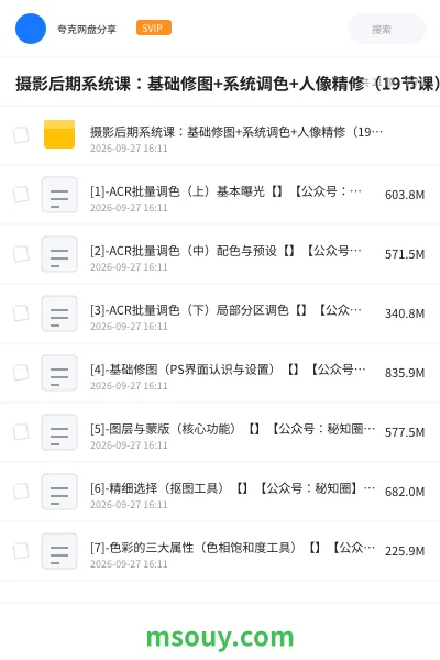 《摄影后期系统课:基础修图+系统调色+人像精修(19节课)》AIGC学习资源封面
