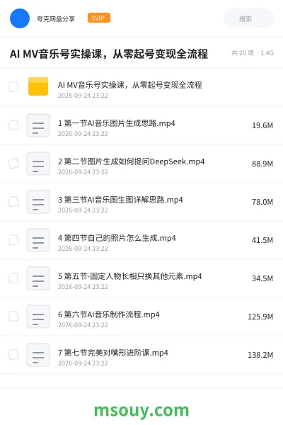 《🎓AI MV音乐号实操课,从零起号变现全流程》AIGC网盘|学习资源网盘