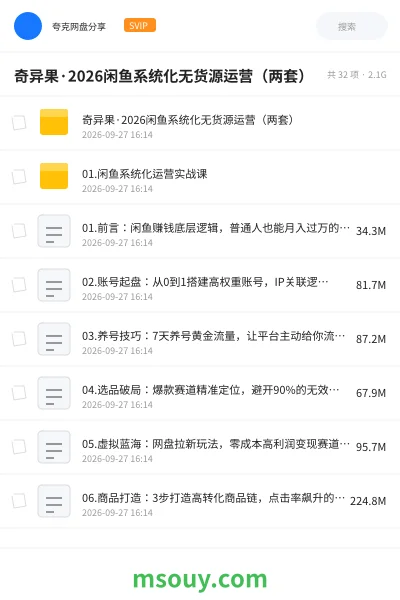 《奇异果·2026闲鱼系统化无货源运营(两套)》网赚学习资源封面