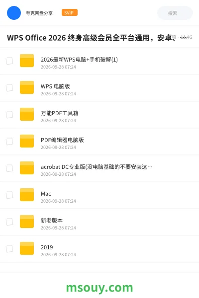 《WPS Office 2026 终身高级会员全平台通用,安卓、Win、Mac、iOS 都能用,永久激活还永久免费》软件学习资源封面