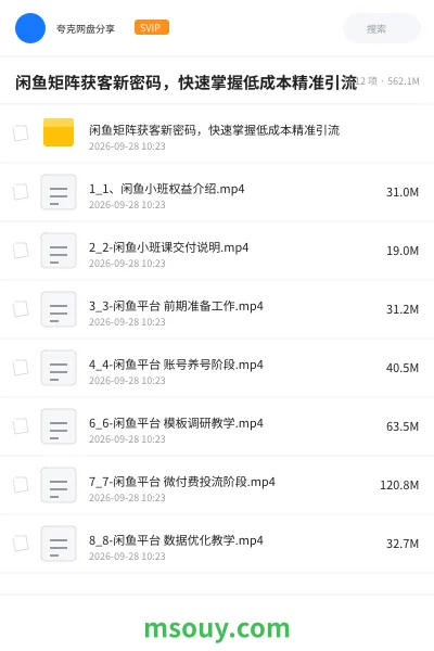 《闲鱼矩阵获客新密码,快速掌握低成本精准引流》AIGC网盘|学习资源网盘