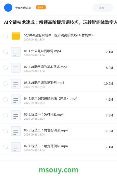 《AI全能技术速成:解锁高阶提示词技巧,玩转智能体数字人,搞定办公增效与短视频创作》AIGC网盘|学习资源网盘