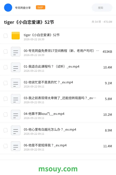 《tiger《小白恋爱课》52节》教程网盘|学习资源网盘