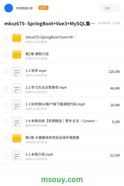 《mksz675- SpringBoot+Vue3+MySQL集群 开发大健康体检双系统(23章完结)》AIGC学习资源封面