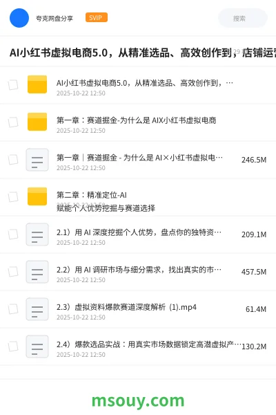 《AI小红书虚拟电商5.0，从精准选品、高效创作到，店铺运营的全链路实战课程 ，月入1W》AIGC网盘｜学习资源网盘
