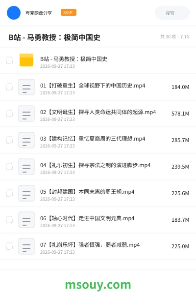 《🏛️ B站 - 马勇教授:极简中国史》教程网盘|学习资源网盘