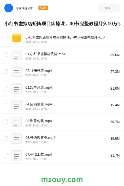 《小红书虚拟店矩阵项目实操课，40节完整教程月入10万 ，照抄照做即可》AIGC网盘｜学习资源网盘