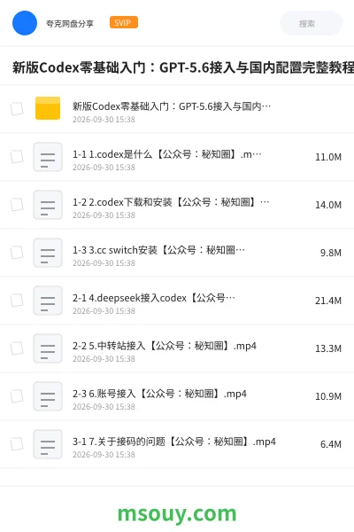 《新版Codex零基础入门:GPT-5.6接入与国内配置完整教程》AIGC网盘|学习资源网盘