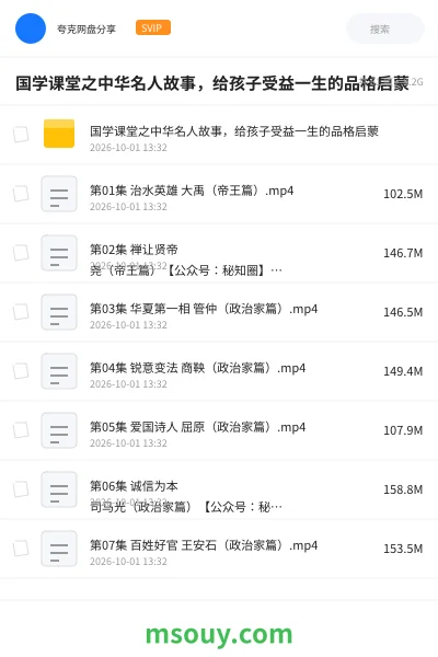 《国学课堂之中华名人故事,给孩子受益一生的品格启蒙》教育动画网盘|学习资源网盘