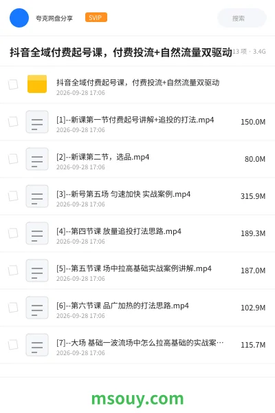 《抖音全域付费起号课，付费投流+自然流量双驱动》教程网盘｜学习资源网盘