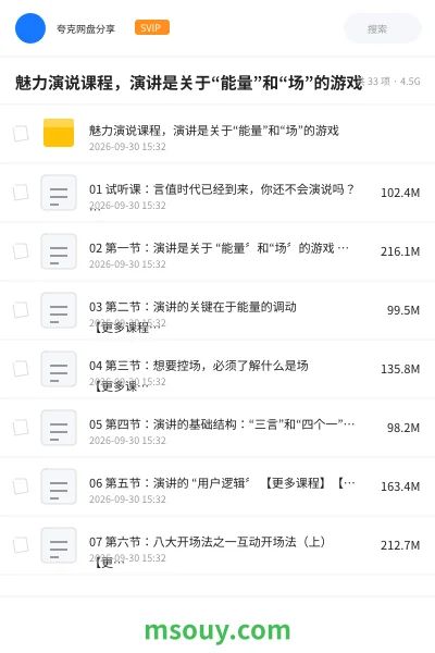 《魅力演说课程,演讲是关于“能量”和“场”的游戏》AIGC网盘|学习资源网盘