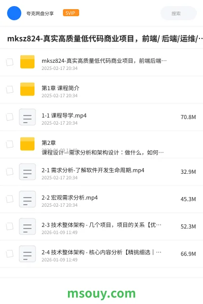 《mksz824-真实高质量低代码商业项目,前端/ 后端/运维/管理系统(22章完结)》教程学习资源封面