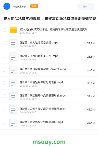 《成人用品私域实战课程 ，搭建高活跃私域流量池快速变现》网赚网盘｜学习资源网盘