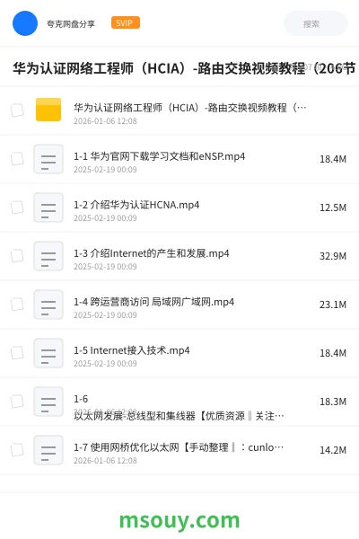 《华为认证网络工程师(HCIA)-路由交换视频教程(206节 )》教程网盘|学习资源网盘