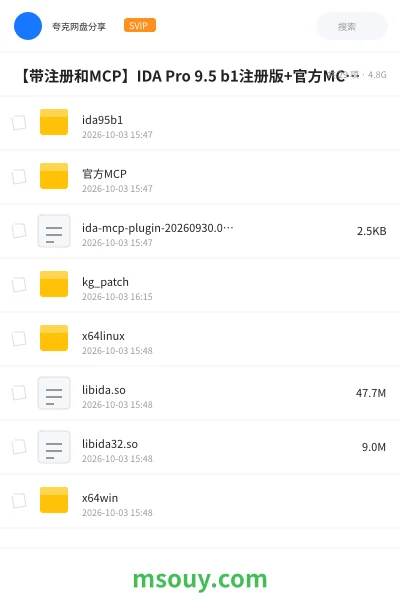 《【带注册和MCP】IDA Pro 9.5 b1注册版+官方MCP 雷霆大发布！》软件网盘｜学习资源网盘