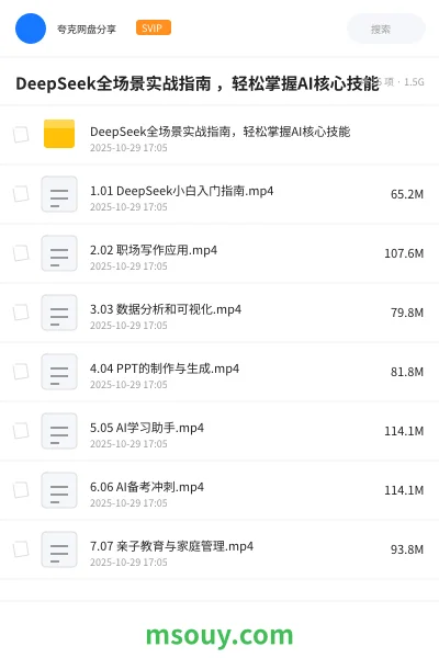 《DeepSeek全场景实战指南 ，轻松掌握AI核心技能》AIGC网盘｜学习资源网盘