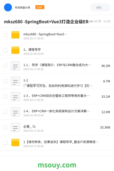 《mksz680 -SpringBoot+Vue3打造企业级ERP+CRM一体化SaaS系统》教程网盘|学习资源网盘