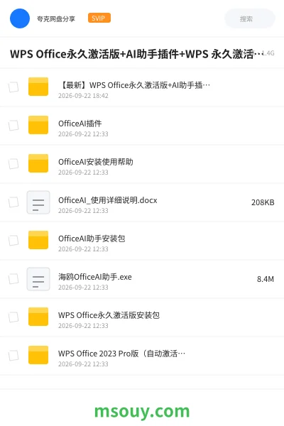 《WPS Office永久激活版+AI助手插件+WPS 永久激活版!》软件网盘|学习资源网盘