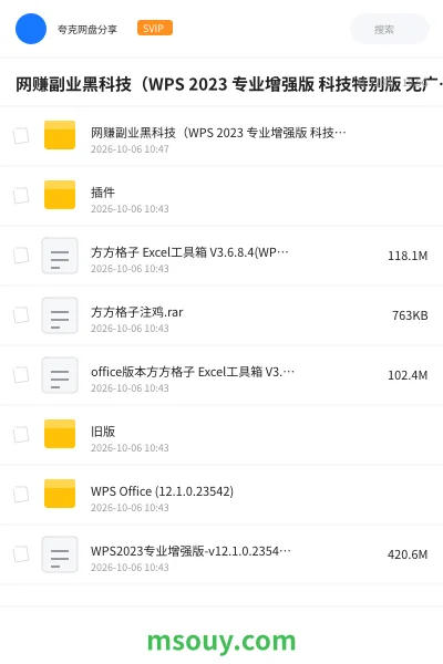 《网赚副业黑科技（WPS 2023 专业增强版 科技特别版 无广告 无会员 政企版合集！含插件+安卓+电脑+金山PDF工具箱）》AIGC网盘｜学习资源网盘