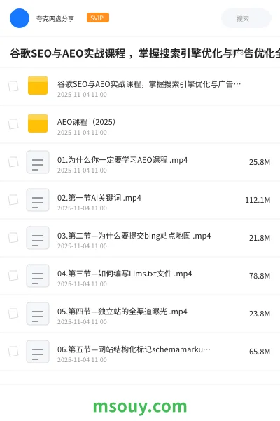 《谷歌SEO与AEO实战课程 ,掌握搜索引擎优化与广告优化全技能》AIGC网盘|学习资源网盘
